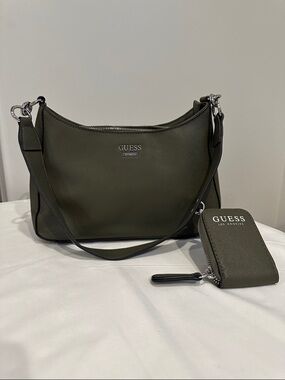 GUESS Olive Saffiano Shoulder Bag with Coin Pouch